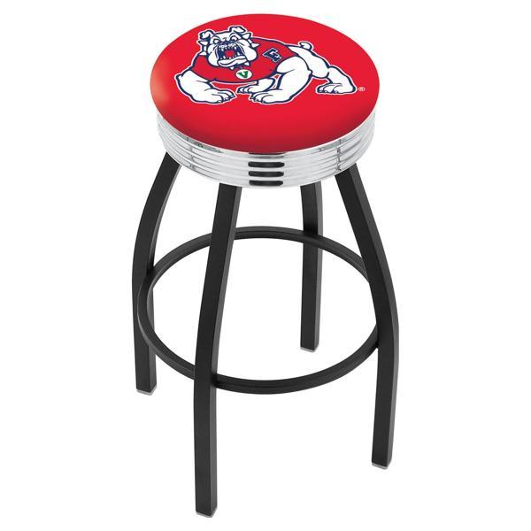 Fresno State University 30" Swivel Bar Stool - Black Wrinkle and Chrome Finish - Commercial Grade Marine Vinyl 