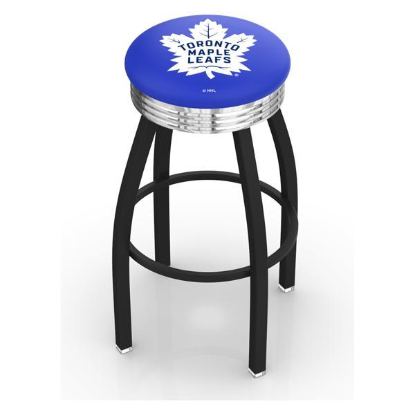 Toronto Maple Leafs 30" Swivel Bar Stool - Black Wrinkle and Chrome Finish - Commercial Grade Marine Vinyl 