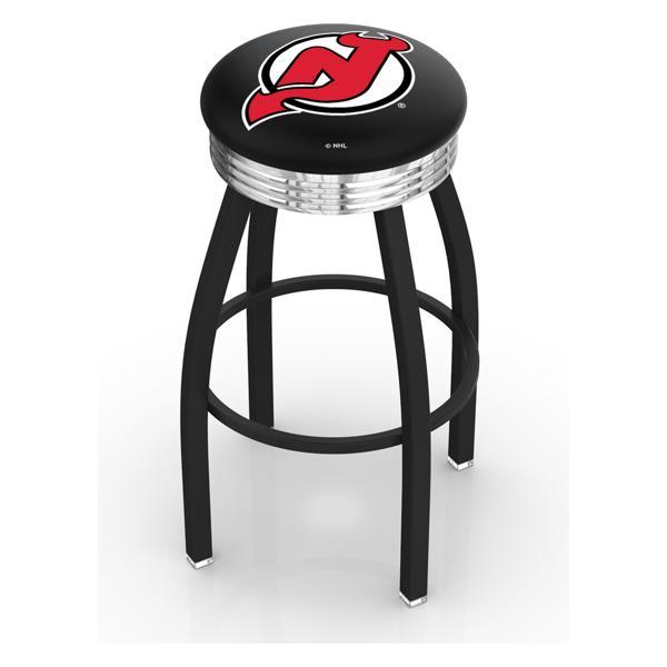 New Jersey Devils 30" Swivel Bar Stool - Black Wrinkle and Chrome Finish - Commercial Grade Marine Vinyl 