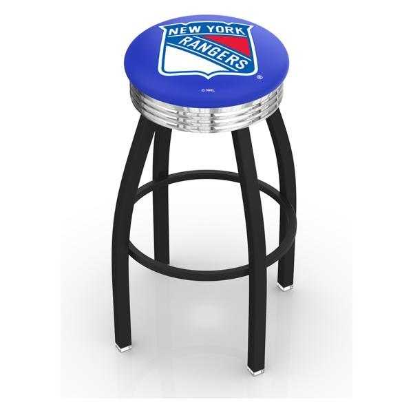 New York Rangers 30" Swivel Bar Stool - Black Wrinkle and Chrome Finish - Commercial Grade Marine Vinyl 