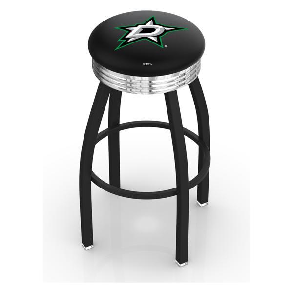 Dallas Stars 30" Swivel Bar Stool - Black Wrinkle and Chrome Finish - Commercial Grade Marine Vinyl 