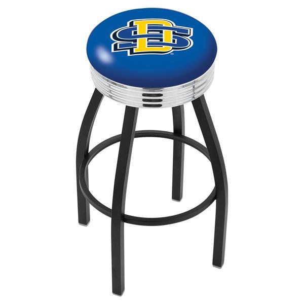 South Dakota State University 30" Swivel Bar Stool - Black Wrinkle and Chrome Finish - Commercial Grade Marine Vinyl 