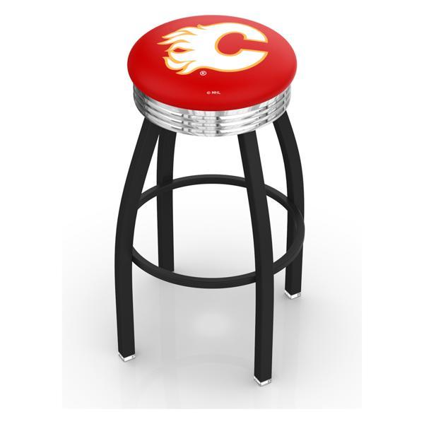 Calgary Flames 30" Swivel Bar Stool - Black Wrinkle and Chrome Finish - Commercial Grade Marine Vinyl 