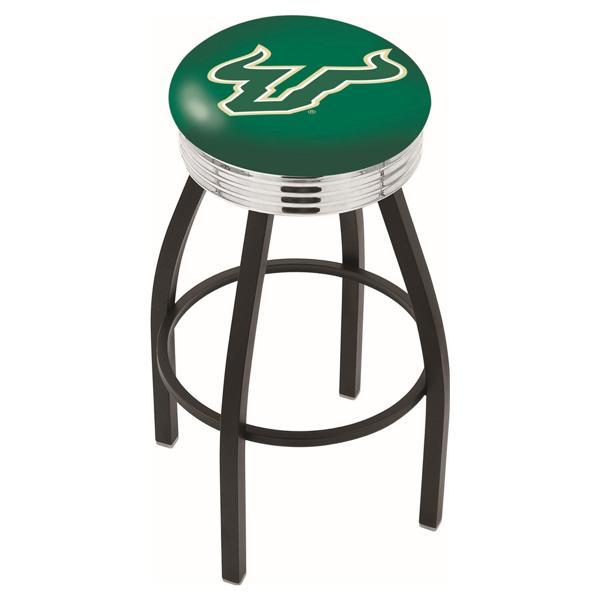 University of South Florida 30" Swivel Bar Stool - Black Wrinkle and Chrome Finish - Commercial Grade Marine Vinyl 