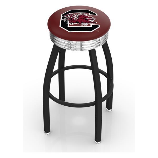 University of South Carolina 30" Swivel Bar Stool - Black Wrinkle and Chrome Finish - Commercial Grade Marine Vinyl 