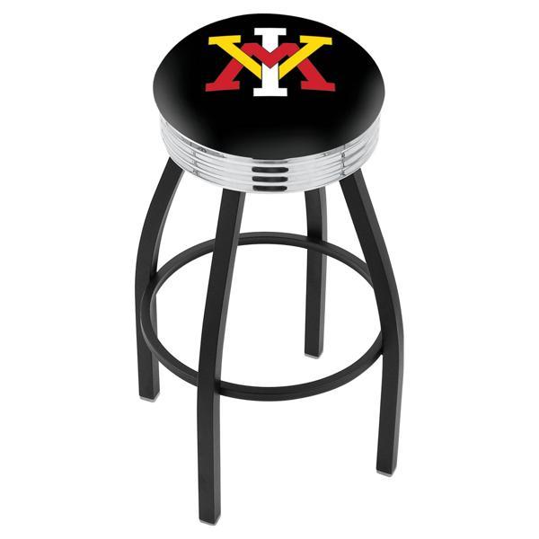 Virginia Military Institute 30" Swivel Bar Stool - Black Wrinkle and Chrome Finish - Commercial Grade Marine Vinyl 
