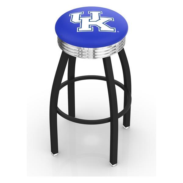 University of Kentucky 30" Swivel Bar Stool - Black Wrinkle and Chrome Finish - Commercial Grade Marine Vinyl - Logo 2 