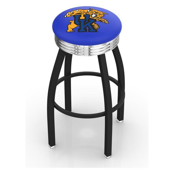 University of Kentucky 30" Swivel Bar Stool - Black Wrinkle and Chrome Finish - Commercial Grade Marine Vinyl - Logo 3 