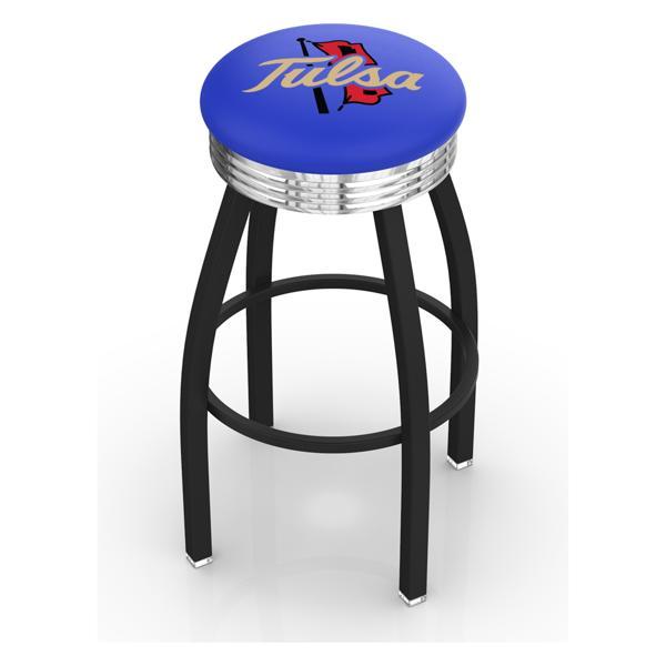 University of Tulsa 30" Swivel Bar Stool - Black Wrinkle and Chrome Finish - Commercial Grade Marine Vinyl 