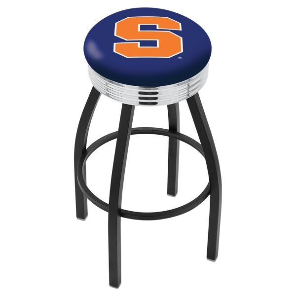Syracuse University 30" Swivel Bar Stool - Black Wrinkle and Chrome Finish - Commercial Grade Marine Vinyl 
