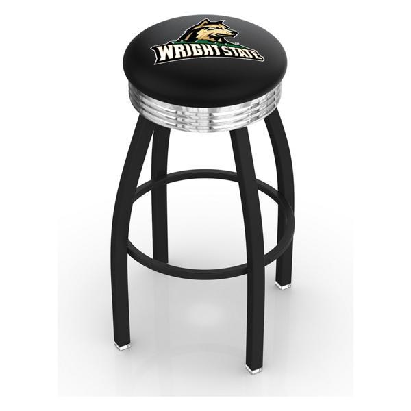 Wright State University 30" Swivel Bar Stool - Black Wrinkle and Chrome Finish - Commercial Grade Marine Vinyl 