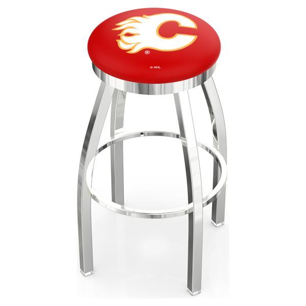 Calgary Flames Swivel Counter Stool - 25" Seat Height - Chrome Finish - Style E 