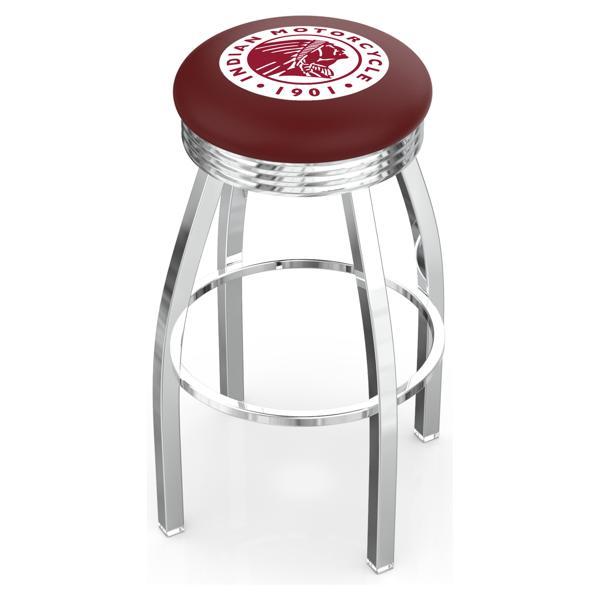 Indian Motorcycle Swivel Counter Stool - 25" Seat Height - Chrome Finish - Style E - Logo 2 