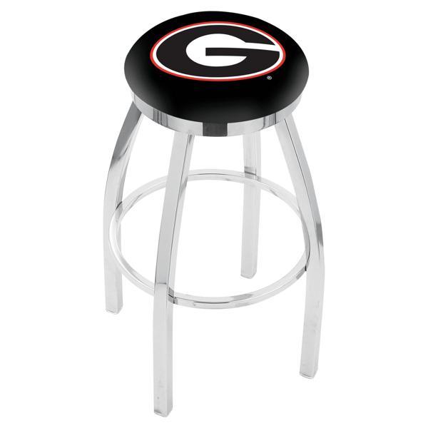 University of Georgia Swivel Counter Stool - 25" Seat Height - Chrome Finish - Style E - Logo 2 