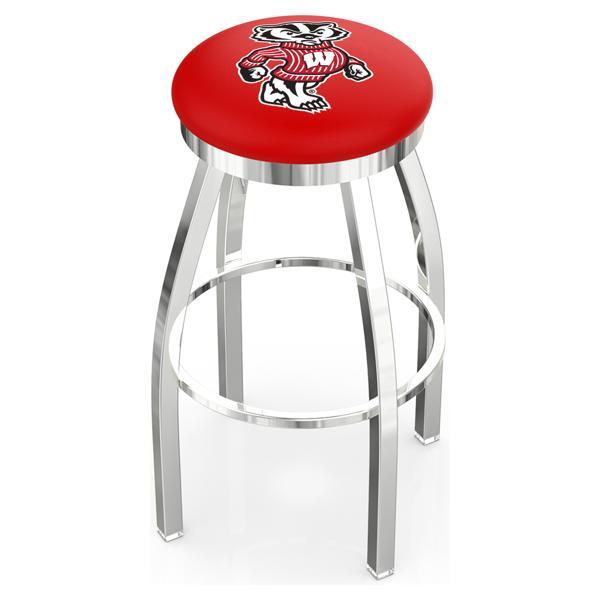 University of Wisconsin Swivel Bar Stool - Chrome Finish - Style E - Logo 2 