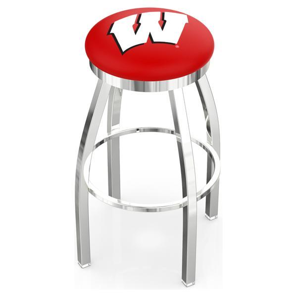 University of Wisconsin Swivel Bar Stool - Chrome Finish - Style E - Logo 3 