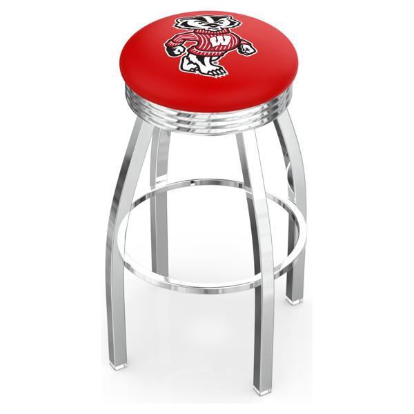University of Wisconsin Swivel Counter Stool -25" Seat Height - Chrome Finish - Style F - Logo 2 
