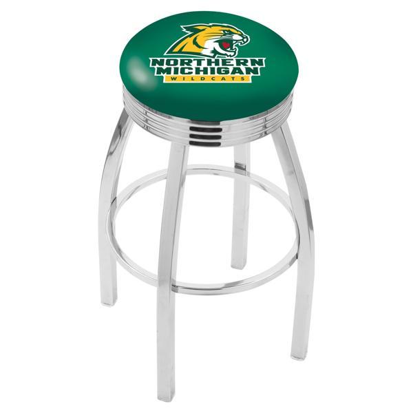 Northern Michigan University Swivel Counter Stool -25" Seat Height - Chrome Finish - Style F 