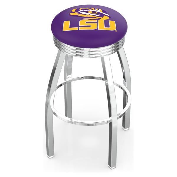 Louisiana State University Swivel Counter Stool -25" Seat Height - Chrome Finish - Style F 