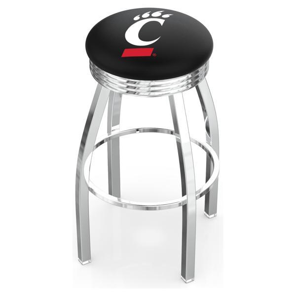 University of Cincinnati Swivel Counter Stool -25" Seat Height - Chrome Finish - Style F 