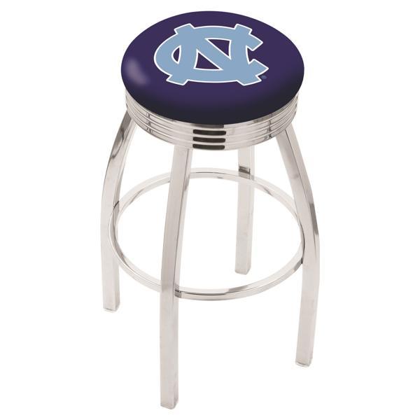 University of North Carolina Swivel Bar Stool - Chrome Finish - Commercial Grade Marine Vinyl - Style F 