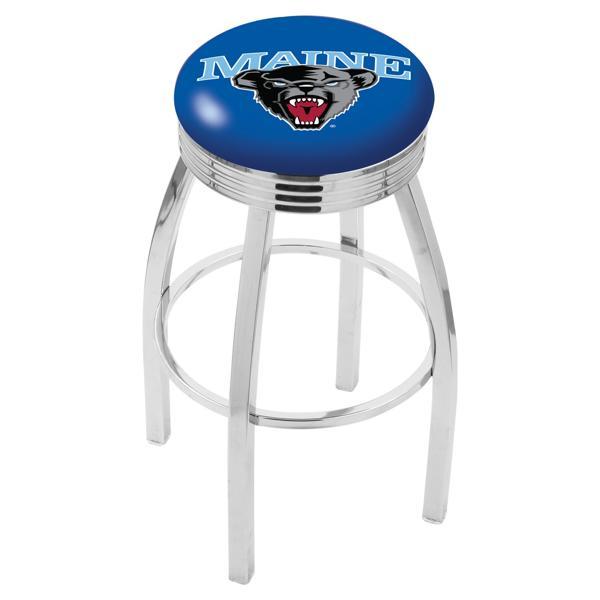University of Maine Swivel Bar Stool - Chrome Finish - Commercial Grade Marine Vinyl - Style F 