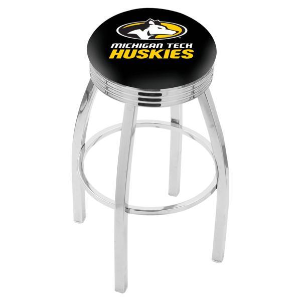 Michigan Tech University Swivel Bar Stool - Chrome Finish - Commercial Grade Marine Vinyl - Style F 