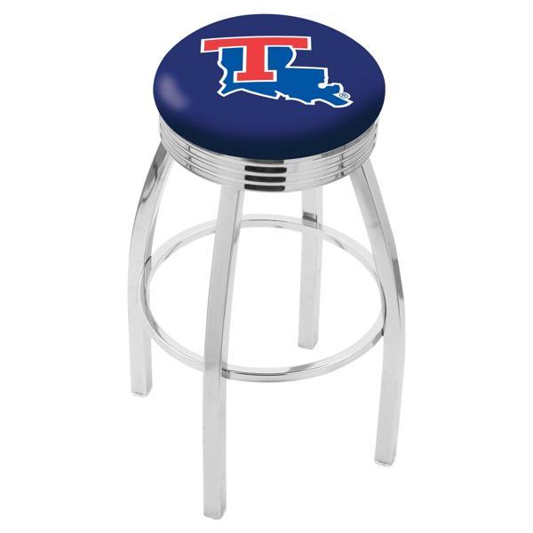 Louisiana Tech University Swivel Bar Stool - Chrome Finish - Commercial Grade Marine Vinyl - Style F 