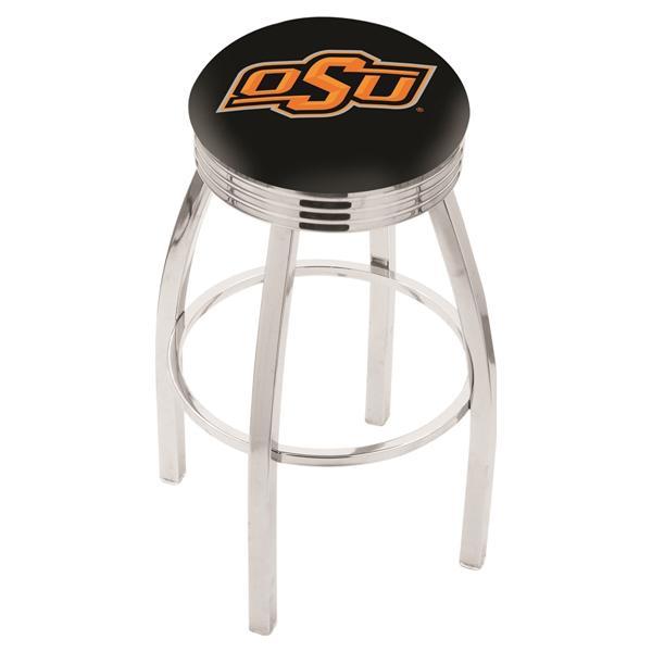Oklahoma State University Swivel Bar Stool - Chrome Finish - Commercial Grade Marine Vinyl - Style F 