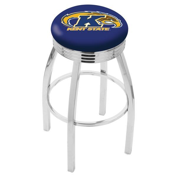 Kent State University Swivel Bar Stool - Chrome Finish - Commercial Grade Marine Vinyl - Style F 