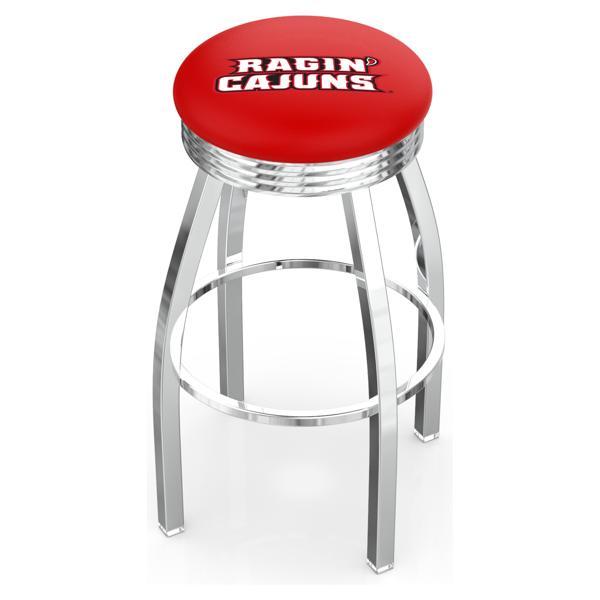 University of Louisiana at Lafayette Swivel Bar Stool - Chrome Finish - Commercial Grade Marine Vinyl - Style F 