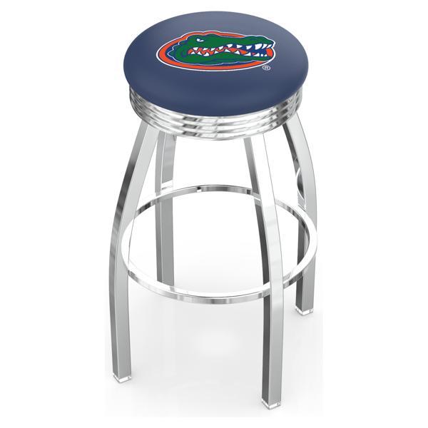 University of Florida Swivel Bar Stool - Chrome Finish - Commercial Grade Marine Vinyl - Style F 