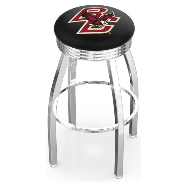 Boston College Swivel Bar Stool - Chrome Finish - Commercial Grade Marine Vinyl - Style F 