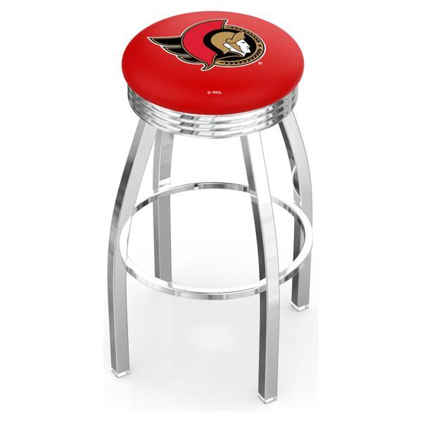 Ottawa Senators Swivel Bar Stool - Chrome Finish - Commercial Grade Marine Vinyl - Style F 