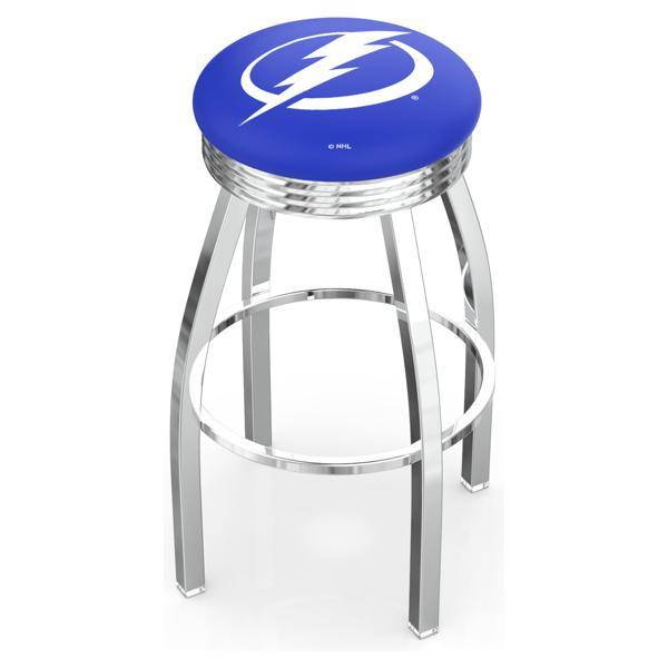 Tampa Bay Lightning Swivel Bar Stool - Chrome Finish - Commercial Grade Marine Vinyl - Style F 