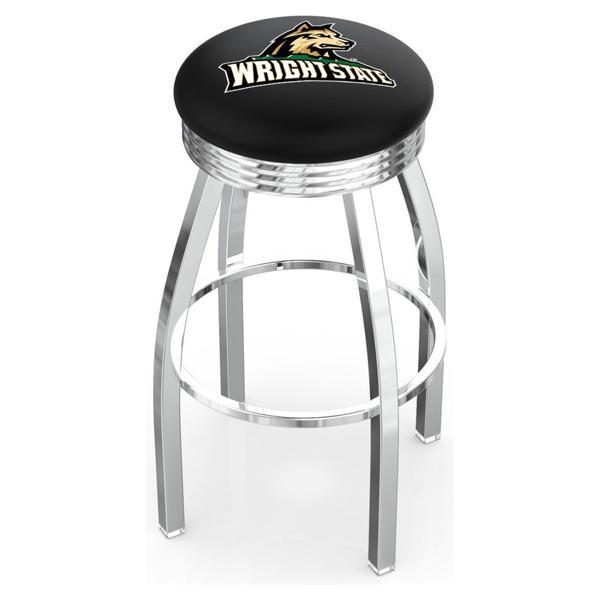 Wright State University Swivel Bar Stool - Chrome Finish - Commercial Grade Marine Vinyl - Style F 