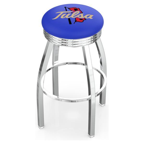 University of Tulsa Swivel Bar Stool - Chrome Finish - Commercial Grade Marine Vinyl - Style F 