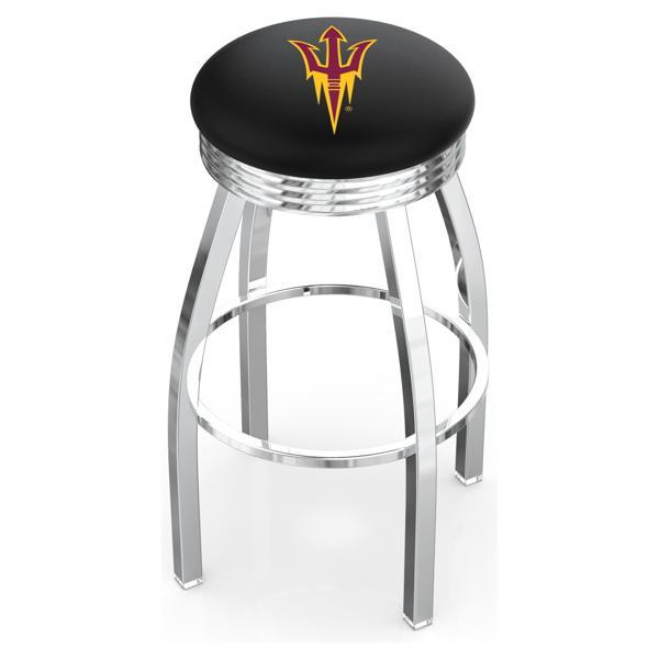Arizona State University Swivel Bar Stool - Chrome Finish - Commercial Grade Marine Vinyl - Style F - Logo 3 