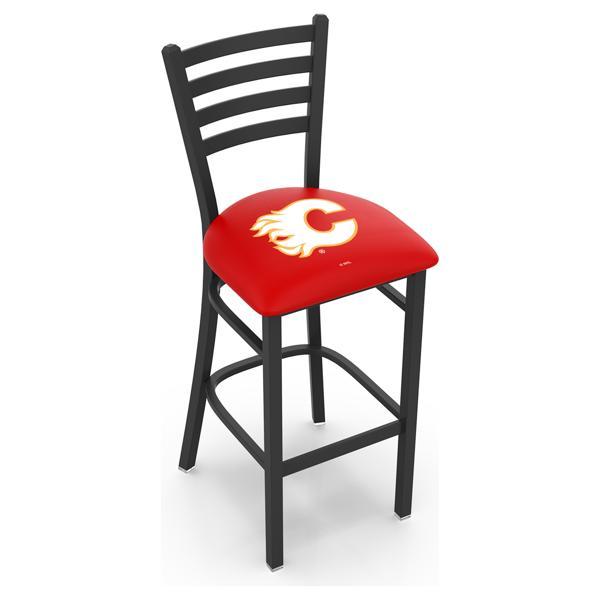 Calgary Flames Stationary Counter Stool - 25" Seat Height - Black Wrinkle Finish - Commercial Grade Vinyl 