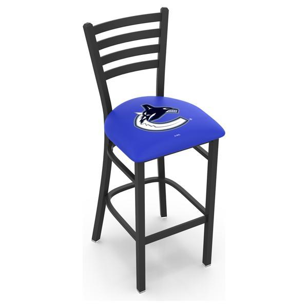Vancouver Canucks Stationary Bar Stool - 30" Seat Height - Black Wrinkle Finish - Commercial Grade Vinyl 