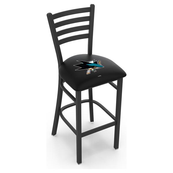 San Jose Sharks Stationary Bar Stool - 30" Seat Height - Black Wrinkle Finish - Commercial Grade Vinyl 