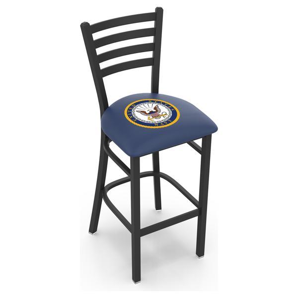 United States Navy Stationary Bar Stool - 30" Seat Height - Black Wrinkle Finish - Commercial Grade Vinyl 