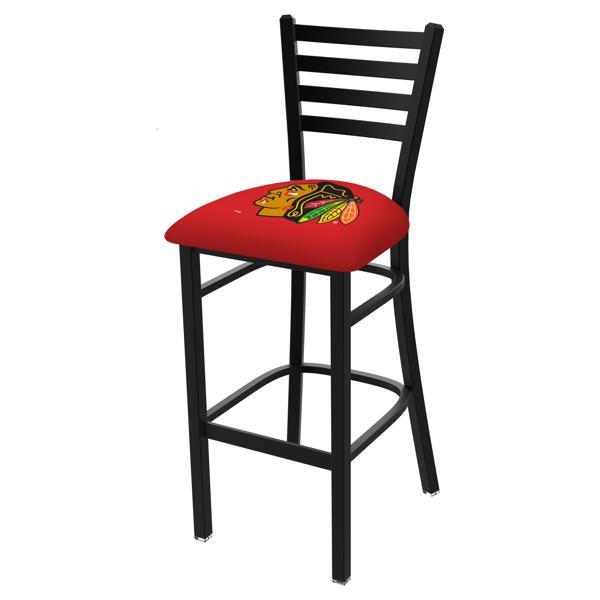 Chicago Blackhawks Stationary Bar Stool - 30" Seat Height - Black Wrinkle Finish - Commercial Grade Vinyl - Logo 1 