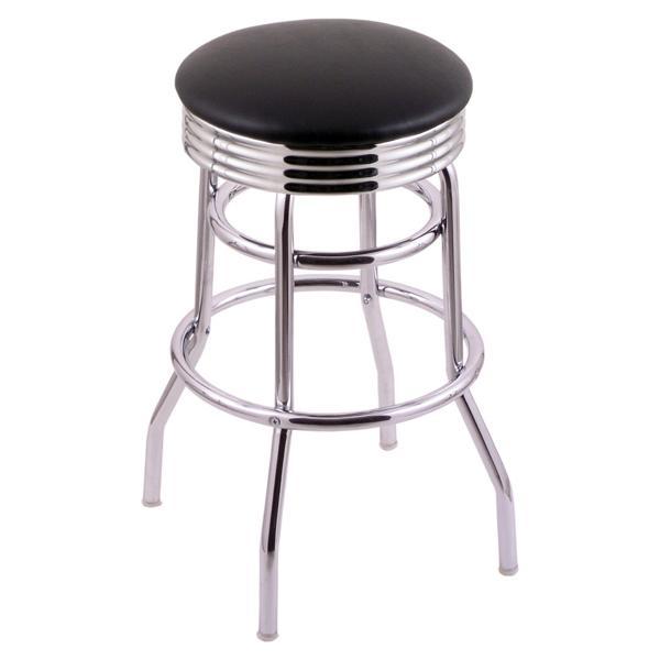 Classic Series 25" Counter Stool - Chrome Finish - Black Vinyl Seat with Chrome Base 