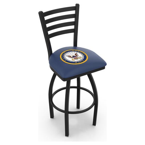 United States Navy Swivel Bar Stool - Black Wrinkle Finish - Commercial Grade Vinyl 