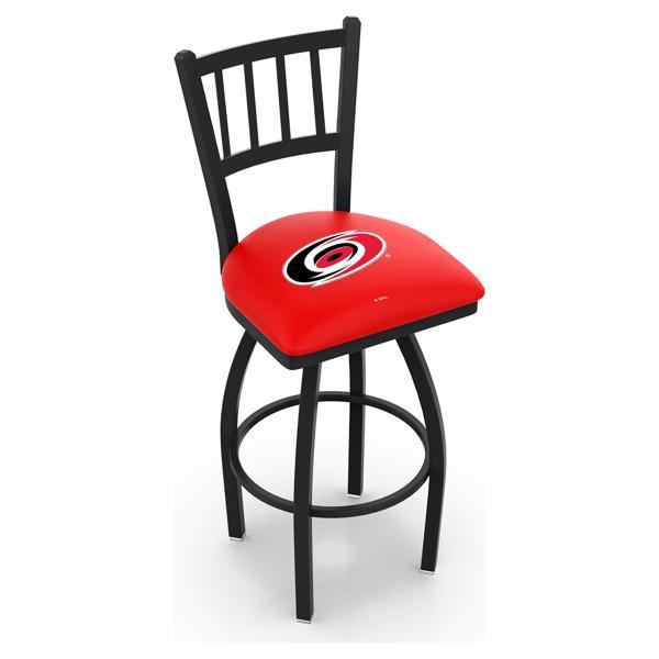 Carolina Hurricanes Swivel Counter Stool - 25" Seat Height - Jailhouse Back Style - Black Wrinkle Finish - Commercial Grade Vinyl 