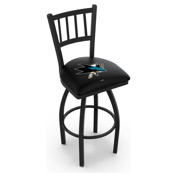 San Jose Sharks Swivel Counter Stool - 25" Seat Height - Jailhouse Back Style - Black Wrinkle Finish - Commercial Grade Vinyl 