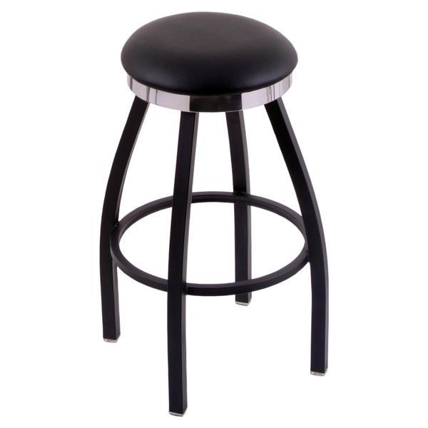 Classic Series 25" Counter Stool - Black Vinyl Seat with Polished Base - Black Wrinkle Finish Steel Frame 