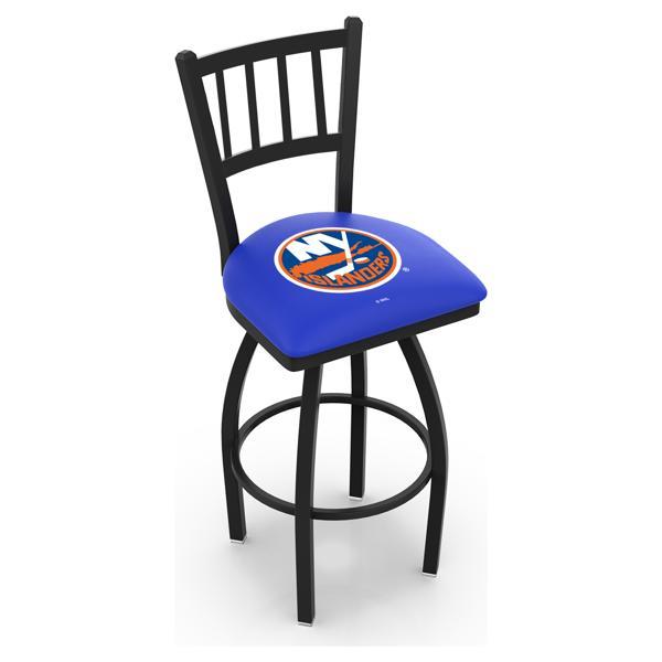New York Islanders Swivel Counter Stool - 25" Seat Height - Jailhouse Back Style - Black Wrinkle Finish - Commercial Grade Vinyl 