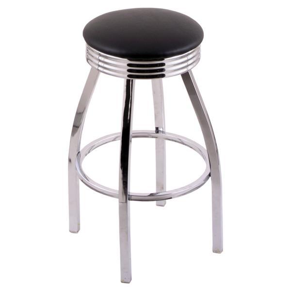 Classic Series 25" Counter Stool - Chrome Finish Steel Frame - Black Vinyl Seat with Chrome Base 